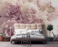 Wallarena Papier Peint Panoramique<Papier Peint Intissé Panoramique Fleurs Pivoines Rose 250x175 cm - Colle Inclus - Chambre et Salon - Moderne Trompe l'oeil