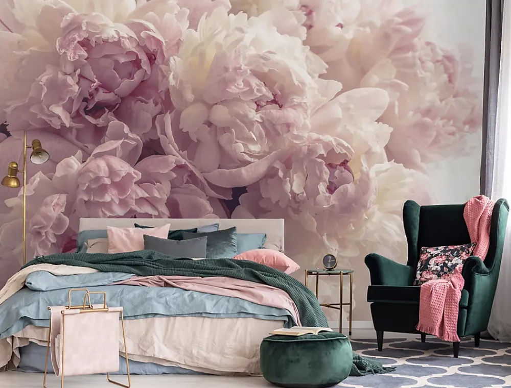 Wallarena Papier Peint Panoramique<Papier Peint Intissé Panoramique Fleurs Pivoines Rose 250x175 cm - Colle Inclus - Chambre et Salon - Moderne Trompe l'oeil