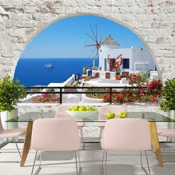 Planete Discount Papier peint intissé panoramique paysage summer in santorini 300x210 cm- Papier Peint Panoramique