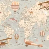 Wallarena Papier Peint Panoramique<Papier Peint Intissé Panoramique Enfant Carte du monde 400x280 cm - Colle Inclus - Papier Peint Enfant Beige