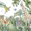 Wallarena Papier Peint Panoramique<Papier Peint Intissé Panoramique Enfants Jungle Animaux 350x250 cm - Colle Inclus - Papier Peint Chambre Enfant Vert Blanc