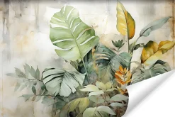 Muralo Papier Peint Panoramique<Papier Peint Intissé Photo Pour Chambre FEUILLES Plantes Aquarelle 368cm x 254cm