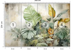 Muralo Papier Peint Panoramique<Papier Peint Intissé Photo Pour Chambre FEUILLES Plantes Aquarelle 368cm x 254cm