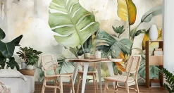 Muralo Papier Peint Panoramique<Papier Peint Intissé Photo Pour Chambre FEUILLES Plantes Aquarelle 360cm x 240cm