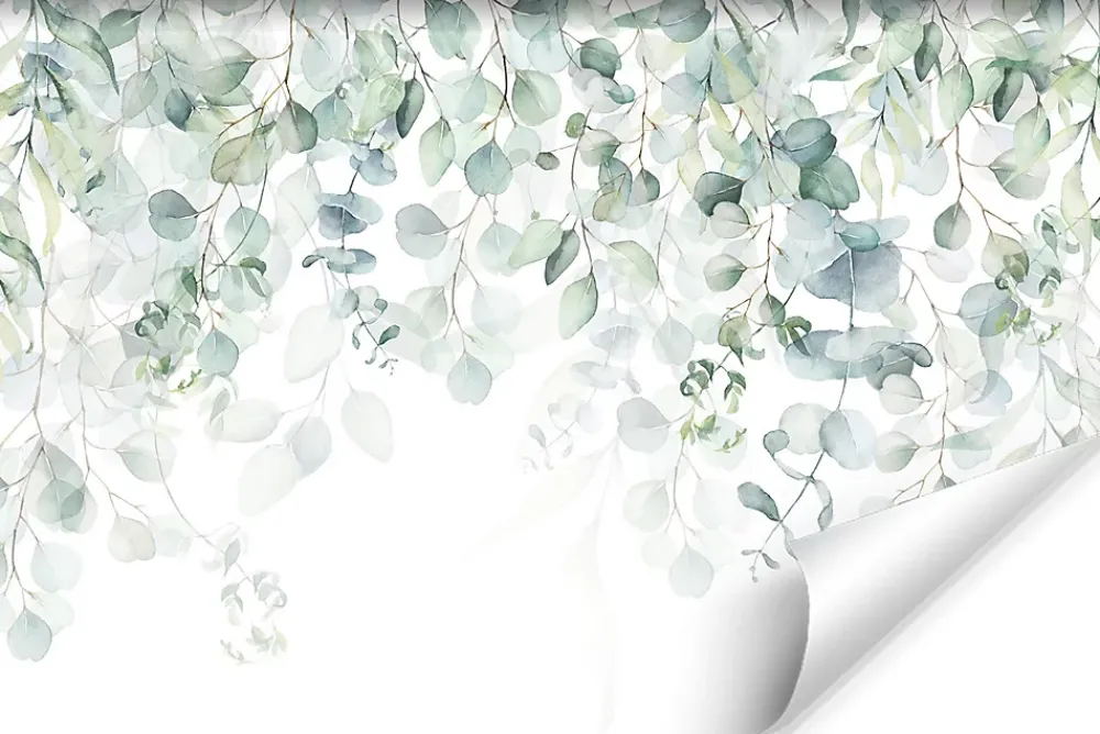 Muralo Papier Peint Panoramique<Papier Peint Intissé Photo FEUILLES Plantes Aquarelle Nature Pour Chambre 360cm x 240cm