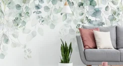 Muralo Papier Peint Panoramique<Papier Peint Intissé Photo FEUILLES Plantes Aquarelle Nature Pour Chambre 360cm x 240cm