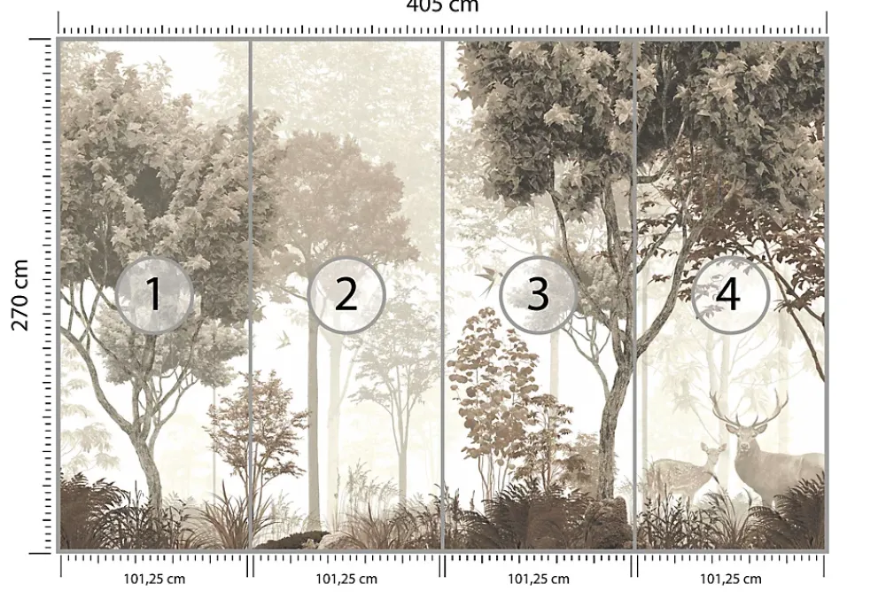 Muralo Papier Peint Intissé Photo Pour Salon FORÊT Arbres Nature Rétro 405cm x 270cm- Papier Peint Panoramique