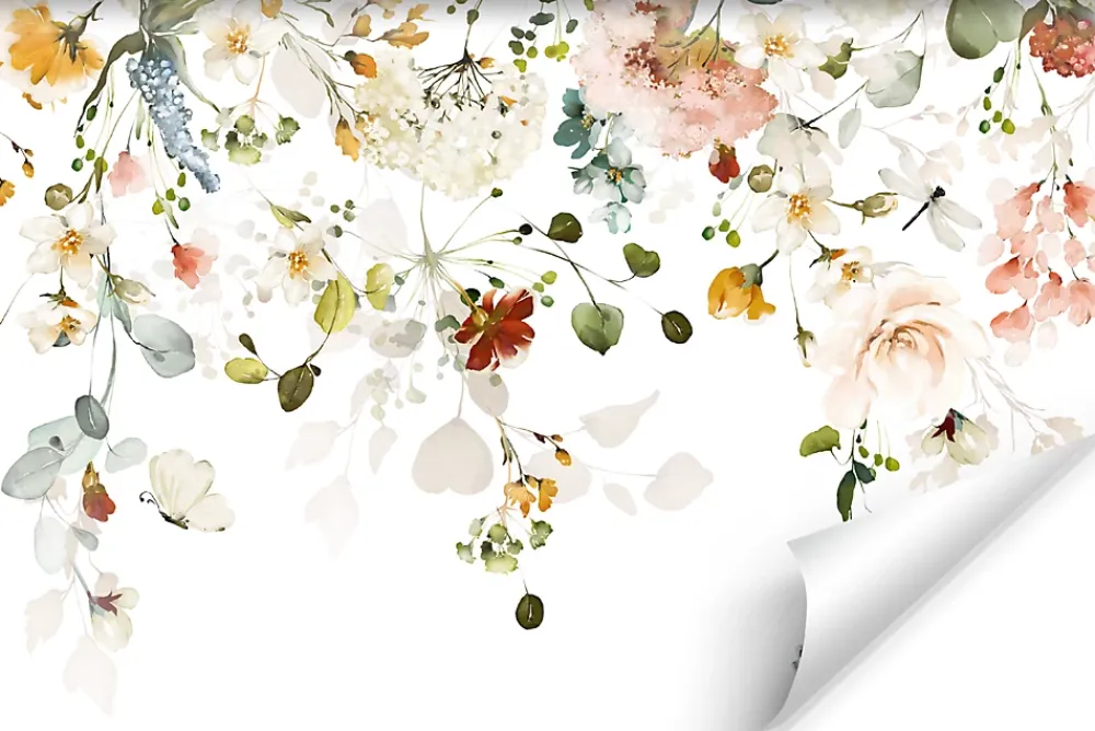 Muralo Papier Peint Intissé Photo Pour Salon FLEURS Colorées Feuilles Plantes Nature 270cm x 180cm- Papier Peint Panoramique