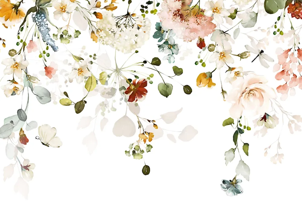 Muralo Papier Peint Intissé Photo Pour Salon FLEURS Colorées Feuilles Plantes Nature 270cm x 180cm- Papier Peint Panoramique