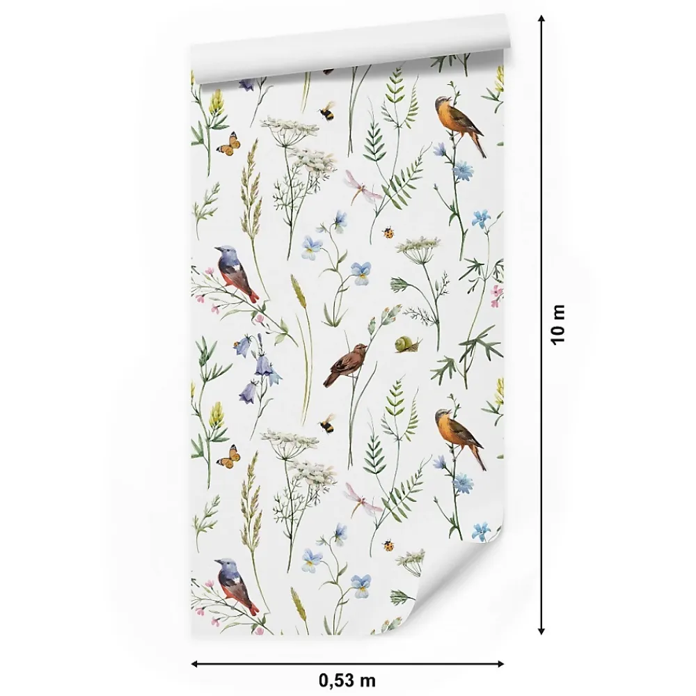 Muralo Papier Peint<Papier Peint Intissé Pour Salon OISEAUX Fleurs Feuilles Nature