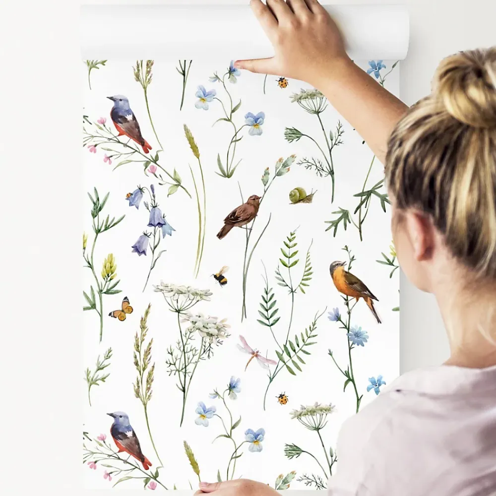 Muralo Papier Peint<Papier Peint Intissé Pour Salon OISEAUX Fleurs Feuilles Nature