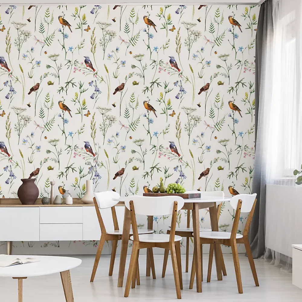 Muralo Papier Peint<Papier Peint Intissé Pour Salon OISEAUX Fleurs Feuilles Nature