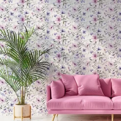 Ambiance Sticker Papier Peint<Papier peint intissé pré-encollé - FLEURS ROSES ET VIOLETTES - 1 rouleau de 300x60cm