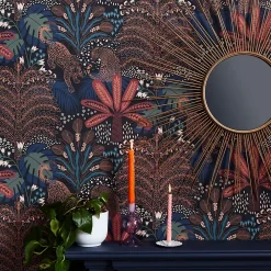 Envy Papier peint intissé Savannah fauna imprimé végétal marron, bleu L.1000 x l.52cm- Papier Peint