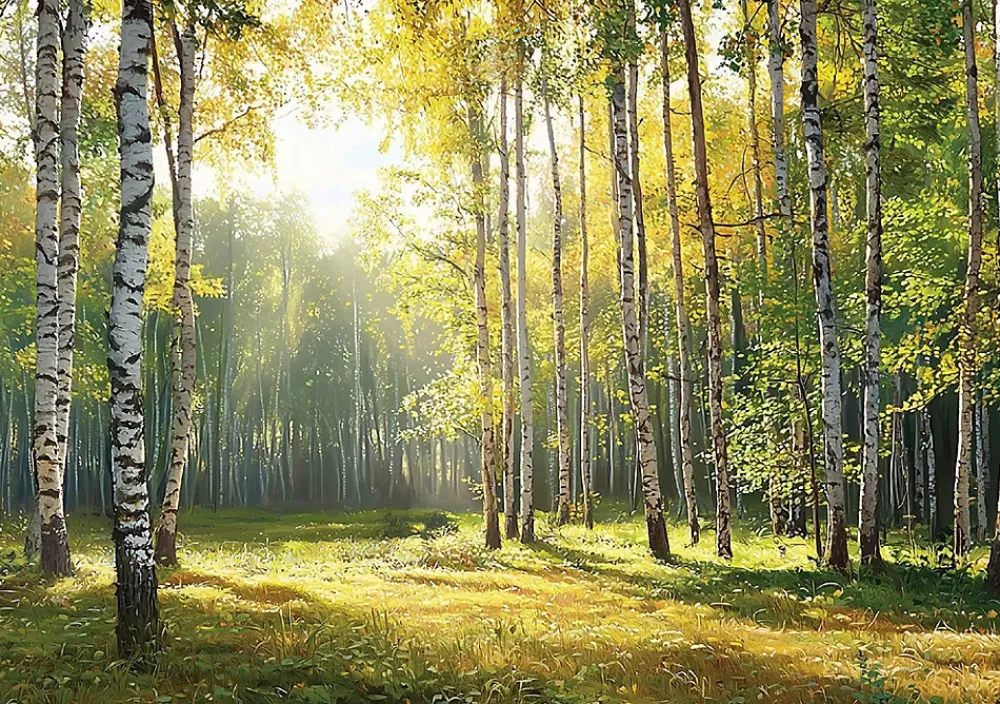 Wallarena Papier Peint Intissé Panoramique Pour Chambre Cuisine 3D Forêt Vert 350x250- Papier Peint Panoramique