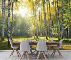 Wallarena Papier Peint Intissé Panoramique Pour Chambre Cuisine 3D Forêt Vert 350x250- Papier Peint Panoramique