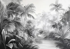 Wallarena Papier Peint Noir et blanc Jungle Panoramique Intissé 400x280 cm - Colle Inclus - Moderne Papier Peint Intissé Chambre Salon- Papier Peint Panoramique