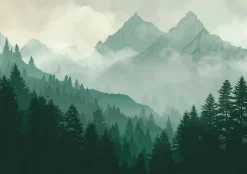 Wallarena Papier Peint Panoramique Intissé Forêt montagnes Vert - 350x250 cm - Papier Peint Chambre et salon- Papier Peint Panoramique