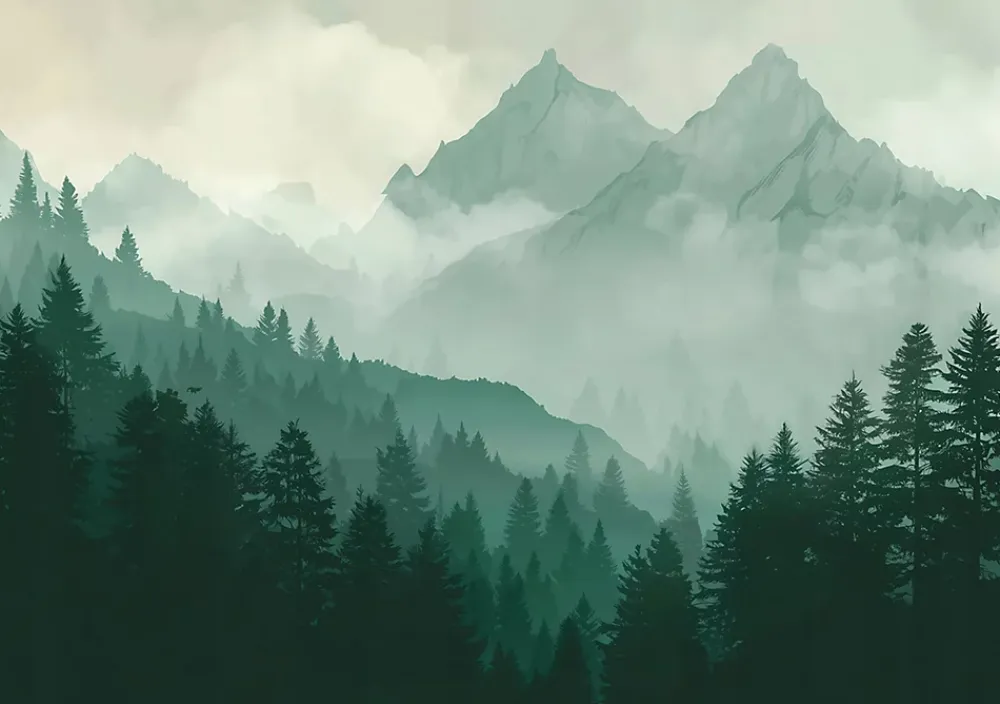 Wallarena Papier Peint Panoramique Intissé Forêt montagnes Vert - 350x250 cm - Papier Peint Chambre et salon- Papier Peint Panoramique