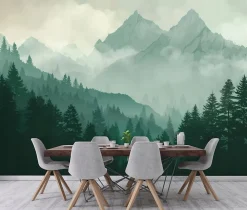 Wallarena Papier Peint Panoramique Intissé Forêt montagnes Vert - 350x250 cm - Papier Peint Chambre et salon- Papier Peint Panoramique