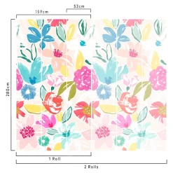 GoodHome Papier Peint Panoramique<Papier peint panoramique intissé Cyan fleurs multicouleurs L.280 x l.159 cm