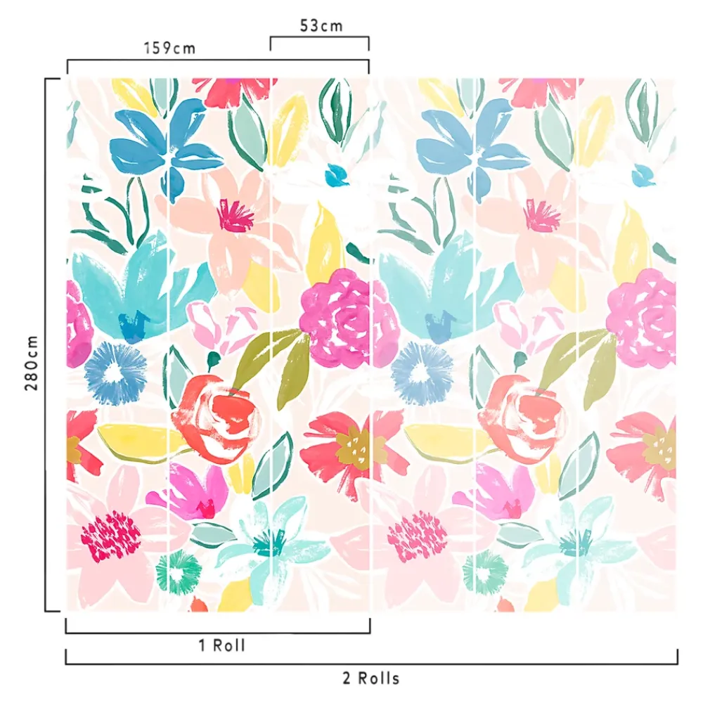 GoodHome Papier Peint Panoramique<Papier peint panoramique intissé Cyan fleurs multicouleurs L.280 x l.159 cm