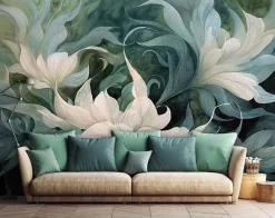 Wallarena Papier Peint Panoramique<Papier Peint Panoramique Intissé Fleurs Abstrait Vert - 350x250 cm - Papier Peint Chambre et salon