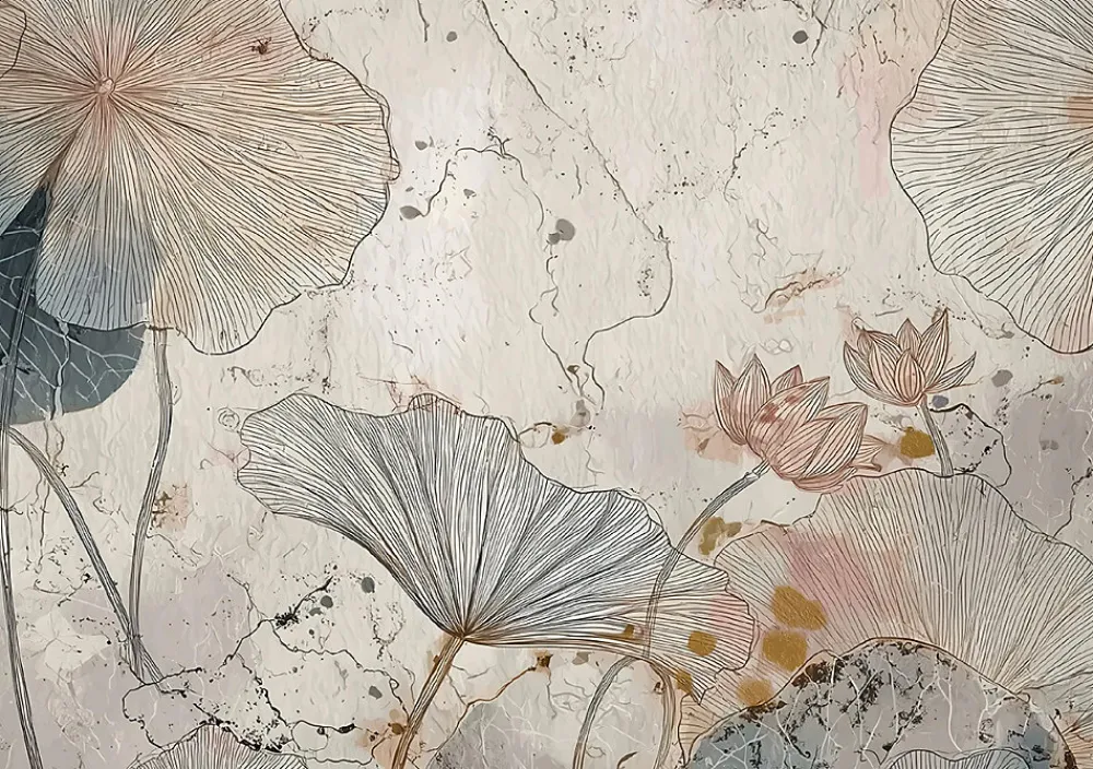 Wallarena Papier Peint Panoramique Intissé Fleurs Béton Beige - 350x250 cm - Papier Peint Chambre et salon- Papier Peint Panoramique