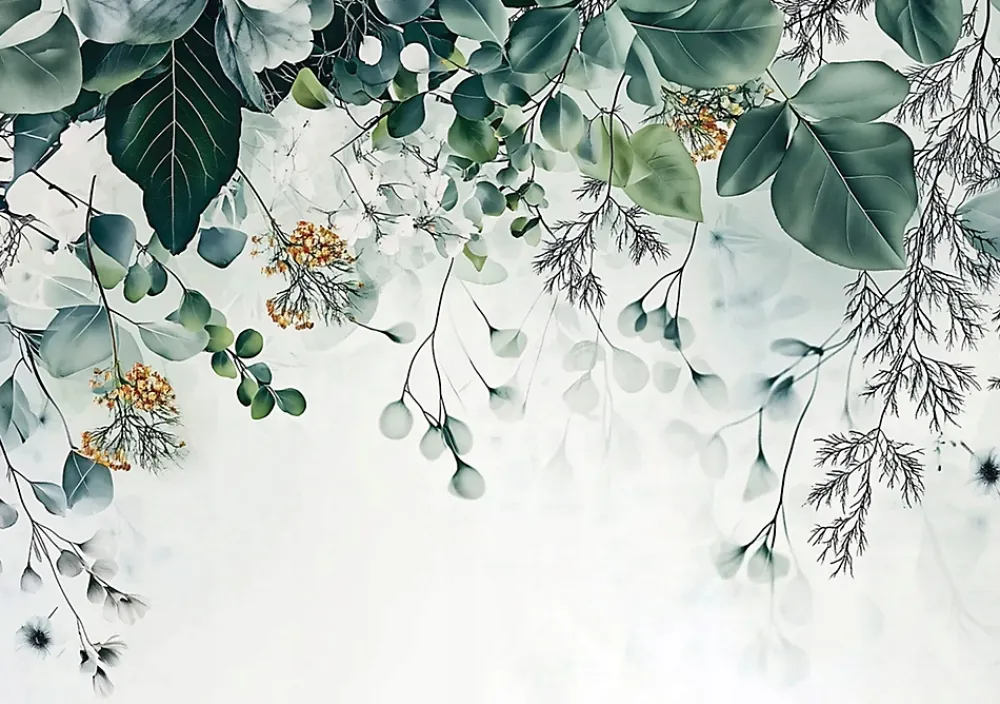 Wallarena Papier Peint Panoramique Intissé Nature Vert Feuilles 250x175 cm - Colle Inclus - Moderne XXL Papier Peint por Chambre Salon- Papier Peint Panoramique