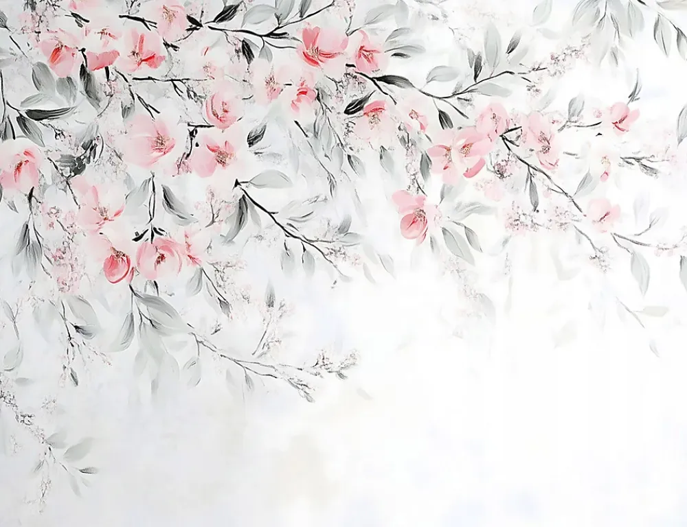 Wallarena Papier Peint Panoramique Intissé Feuilles Fleurs 400x280 cm - Colle Inclus - Chambre et Salon - Moderne Papier Peint- Papier Peint Panoramique