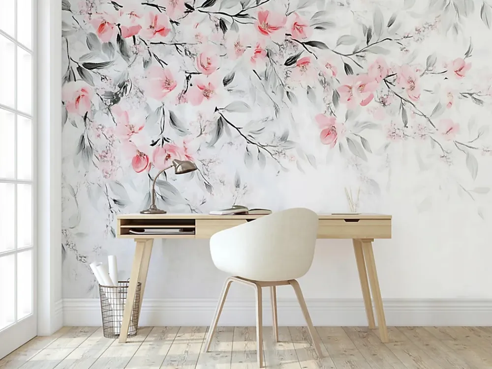 Wallarena Papier Peint Panoramique Intissé Feuilles Fleurs 400x280 cm - Colle Inclus - Chambre et Salon - Moderne Papier Peint- Papier Peint Panoramique