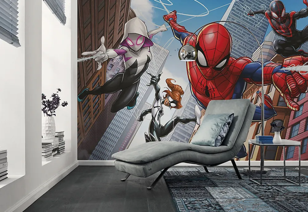 Komar Papier peint panoramique sur intissée de - Marvel Spider-Man Swinging Crew - Taille: 400 x 250 cm- Papier Peint Panoramique