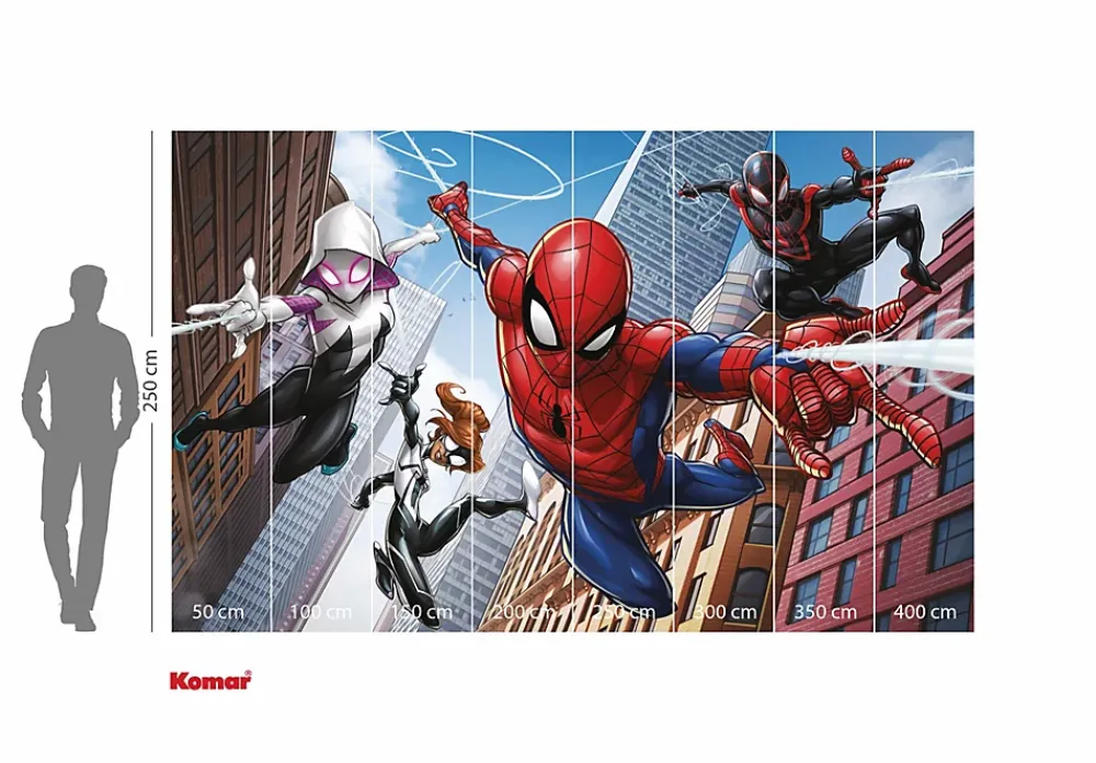Komar Papier peint panoramique sur intissée de - Marvel Spider-Man Swinging Crew - Taille: 400 x 250 cm- Papier Peint Panoramique