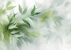 Wallarena Papier Peint Panoramique Intissé Feuilles Abstrait Vert - 254x184 cm - Papier Peint Chambre et salon- Papier Peint Panoramique