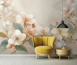 Wallarena Papier Peint Panoramique<Papier Peint Panoramique Intissé Fleurs Béton Beige - 300x210 cm - Papier Peint Chambre et salon