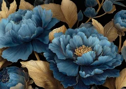 Wallarena Papier Peint Panoramique<Papier Peint Panoramique Intissé Fleurs Feuilles Bleu - 350x250 cm - Papier Peint Chambre et salon