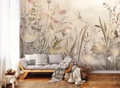 Wallarena Papier Peint Panoramique<Papier Peint Panoramique Intissé Fleurs Prairie Beige - 250x175 cm - Papier Peint Chambre et salon