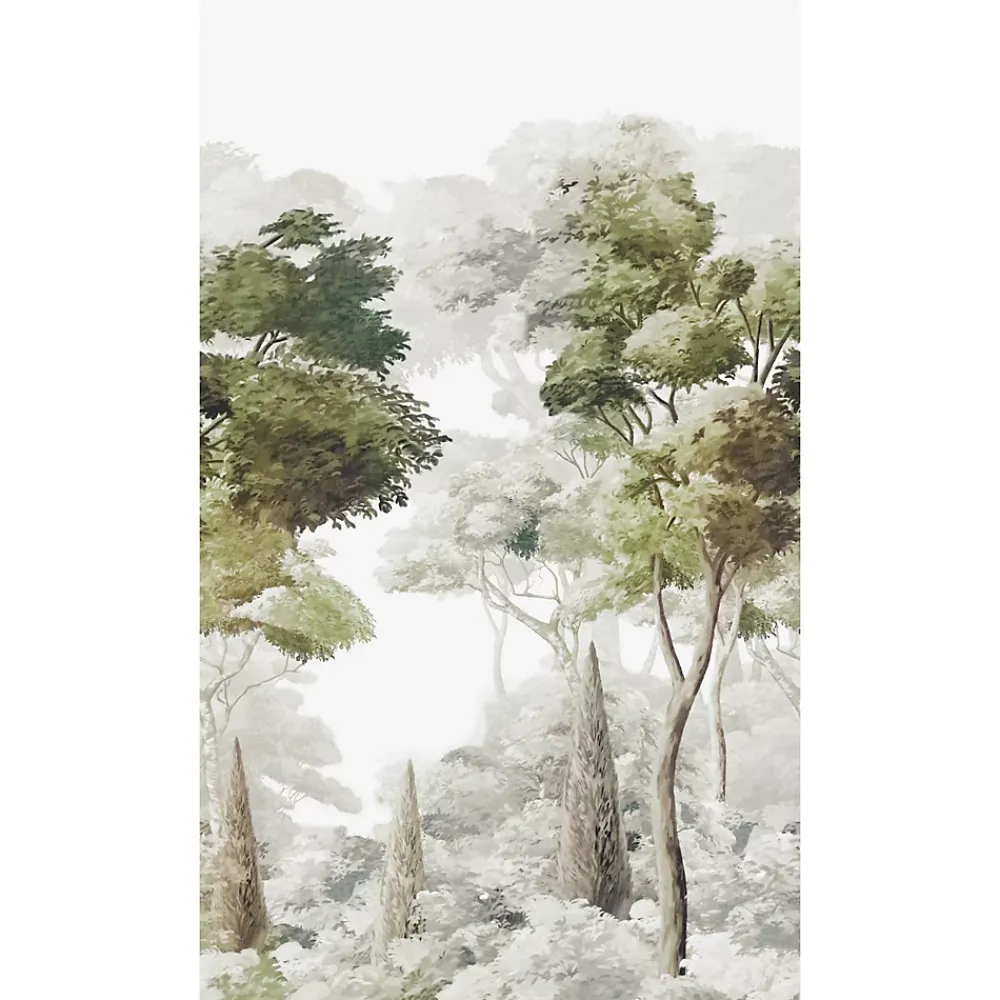 Grandeco Papier peint panoramique intissé paysage fôret vert, gris, 3 lés, L.280 x l.159 cm- Papier Peint Panoramique