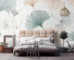 Wallarena Papier Peint Panoramique<Papier Peint Panoramique Intissé Fleur Abstrait Beige - 350x250 cm - Papier Peint Chambre et salon