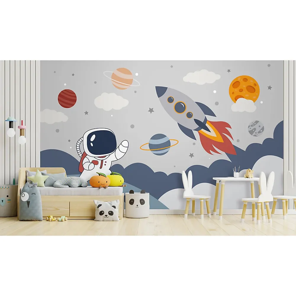 IDPanneaux Papier Peint Panoramique<Papier peint panoramique intissé enfant fusée, astronaute, espace bleu, blanc, 8 lés, L.280 x l.400cm