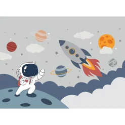 IDPanneaux Papier Peint Panoramique<Papier peint panoramique intissé enfant fusée, astronaute, espace bleu, blanc, 8 lés, L.280 x l.400cm