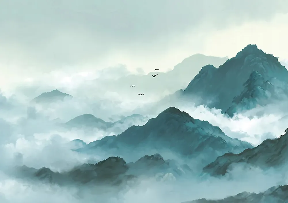Wallarena Papier Peint Panoramique Intissé montagnes Brouillard Vert - 350x250 cm - Papier Peint Chambre et salon- Papier Peint Panoramique