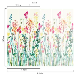 GoodHome Papier peint panoramique intissé Sinopia fleurs multicouleurs L.280 x l.159 cm- Papier Peint Panoramique|Papier Peint