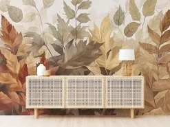 Wallarena Papier Peint Panoramique Intissé Feuilles Boho Beige 400x280 cm - Colle Inclus - Moderne XXL Papier Peint por Chambre Salon- Papier Peint Panoramique