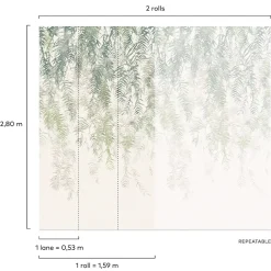 Grandeco Papier peint panoramique intissé feuillage vert, 2 lés, L.280 x l.159 cm Wisteria- Papier Peint Panoramique