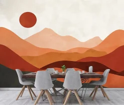 Wallarena Papier Peint Panoramique<Papier Peint Panoramique Intissé Art Déco Montagnes Orange - 400x280 cm - Papier Peint Chambre et salon
