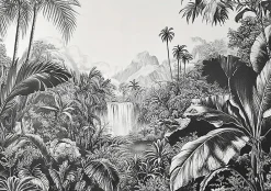 Wallarena Papier Peint Panoramique<Papier Peint Panoramique Intissé Noir et blanc Jungle 350x250 cm - Colle Inclus - Moderne XXL Papier Peint por Chambre Salon