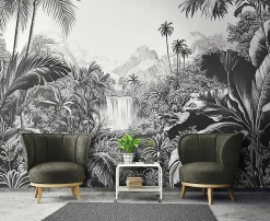 Wallarena Papier Peint Panoramique<Papier Peint Panoramique Intissé Noir et blanc Jungle 350x250 cm - Colle Inclus - Moderne XXL Papier Peint por Chambre Salon