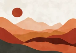 Wallarena Papier Peint Panoramique<Papier Peint Panoramique Intissé Art Déco Montagnes Orange - 350x250 cm - Papier Peint Chambre et salon