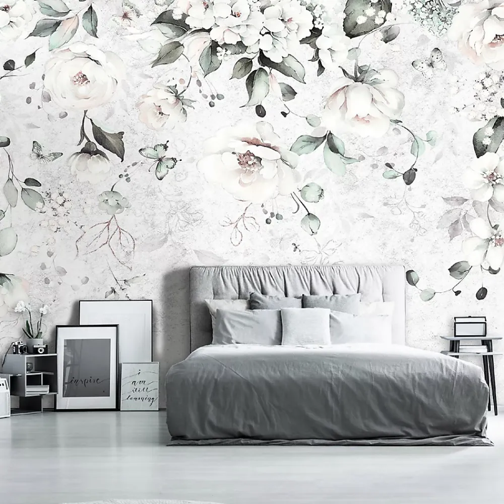 Wallarena Papier Peint Panoramique Vinyle Feuilles Suspendu Gris - 254x184 cm - Papier Peint Chambre et salon- Papier Peint Panoramique